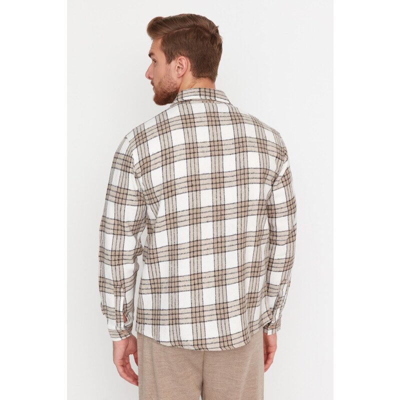 Trendyol Men's Brown Regular Fit Woodcut Plaid Shirt