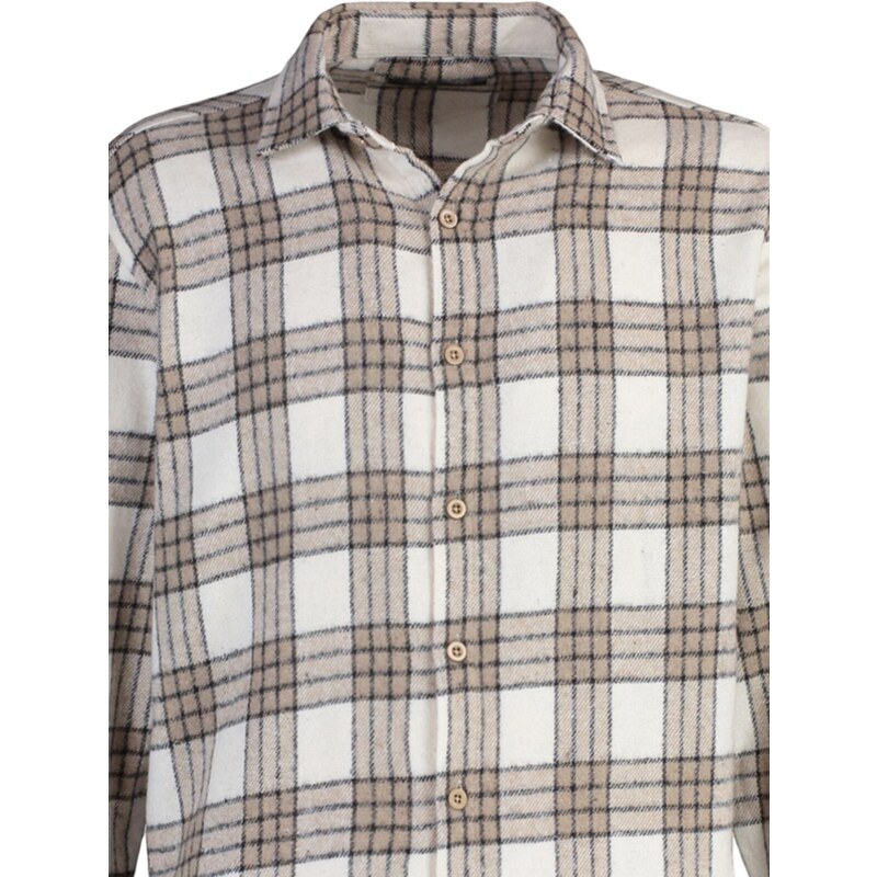 Trendyol Men's Brown Regular Fit Woodcut Plaid Shirt