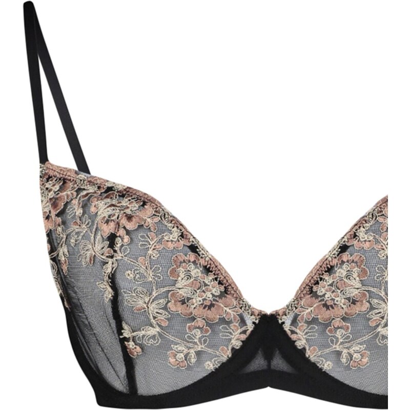 Trendyol Curve Black Embroidered Balconette Lace Bra