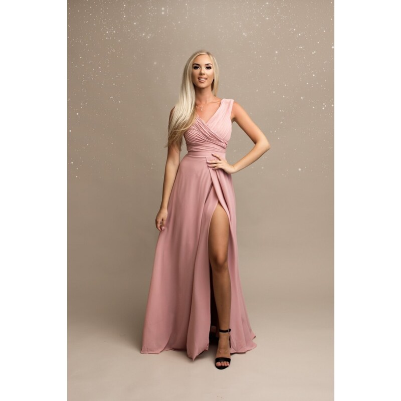 Eva & Lola Starorůžové společenské šifonové šaty