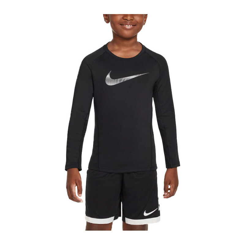 Triko s dlouhým rukávem Nike Pro Warm Crew Sweatshirt Kids dv3244-010 XS (122-128 cm)
