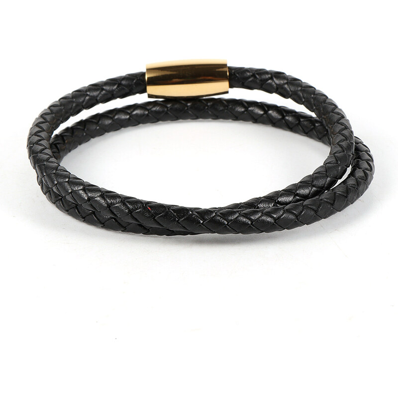 Bbrace - leather bracelet black on gold