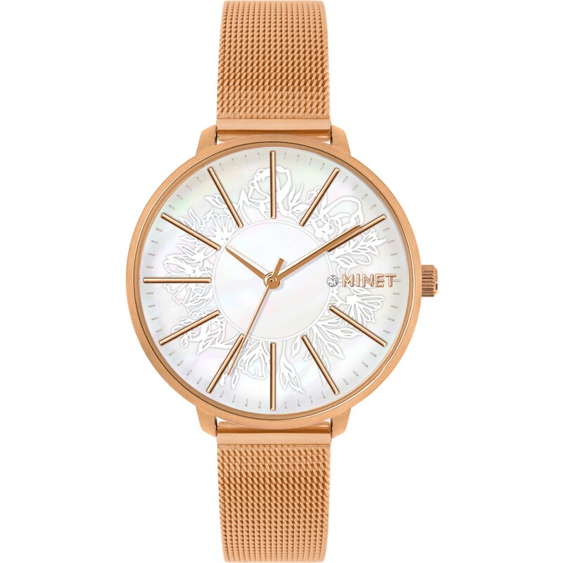 MINET Rose gold náramkové dámské hodinky PRAGUE MESH MWL5207 76165419