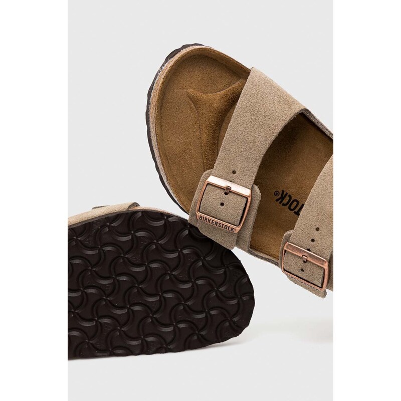 Semišové pantofle Birkenstock Arizona pánské, šedá barva, 51461.TAUP-TAUPE