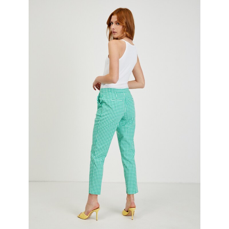 Světle zelené dámské kostkované kalhoty ORSAY - Dámské