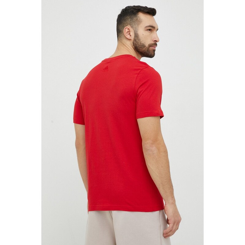 Bavlněné tričko adidas červená barva, s potiskem, IC9352