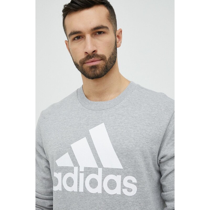 Bavlněná mikina adidas pánská, šedá barva, s potiskem