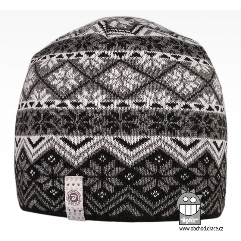 Merino pletená čepice Dráče - Oslo 07, černá / šedá / bílá 117157032