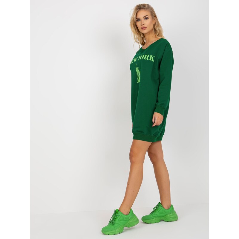 Fashionhunters Tmavě zelená a zelená oversize dlouhá mikina s nápisem