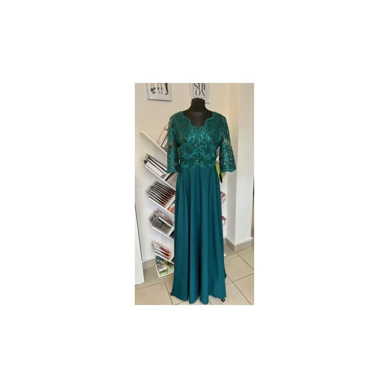 Dámské dlouhé společenské šaty CRYSTAL Zelené 3/4 rukáv BOSCA FASHION 317-2