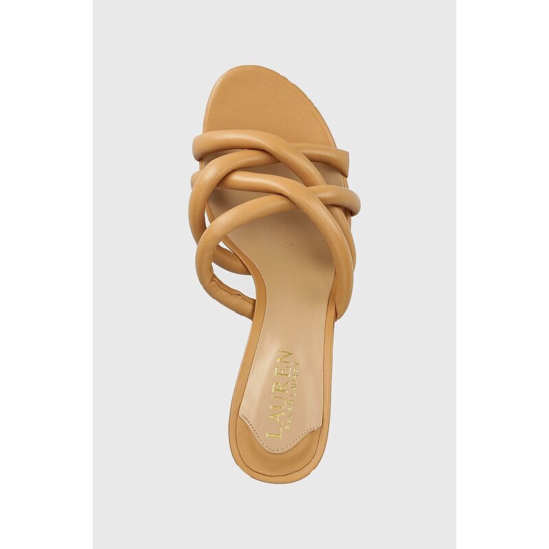 Kožené pantofle Lauren Ralph Lauren 802891403002 dámské, béžová barva, na podpatku