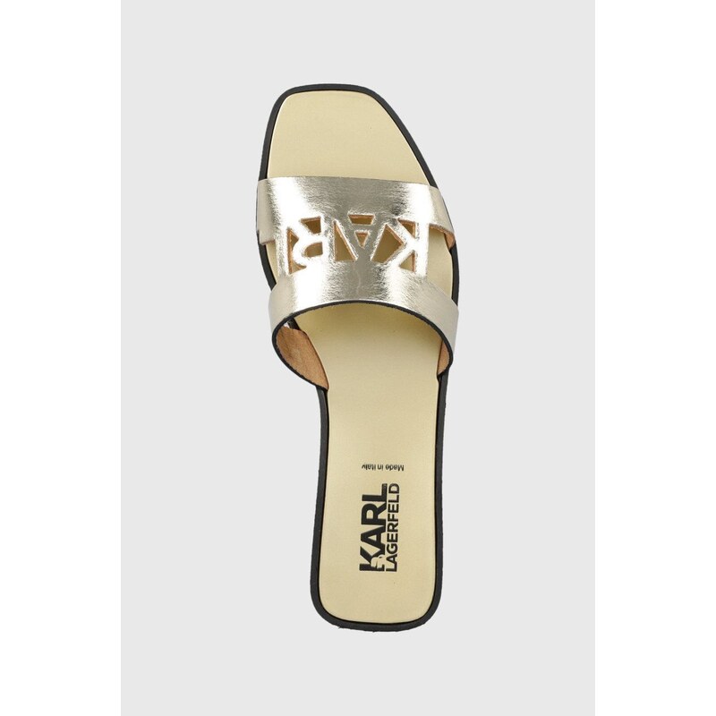 Kožené pantofle Karl Lagerfeld SKOOT II dámské, zlatá barva, KL80406