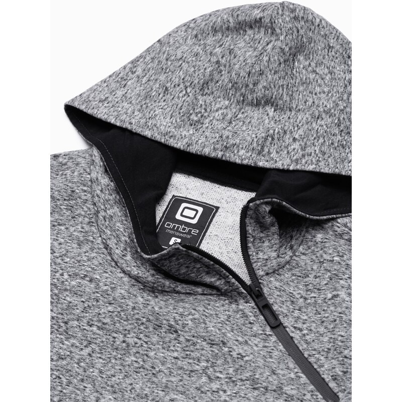 Ombre Clothing Pánská mikina s kapucí - žíhaná šedá B1484