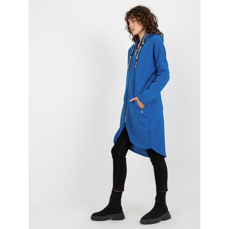 Fashionhunters Dámská dlouhá mikina na zip s kapucí - modrá