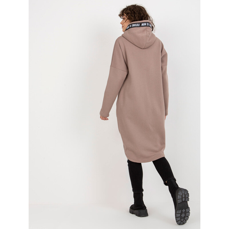 Fashionhunters Dámská dlouhá mikina na zip s kapucí - béžová