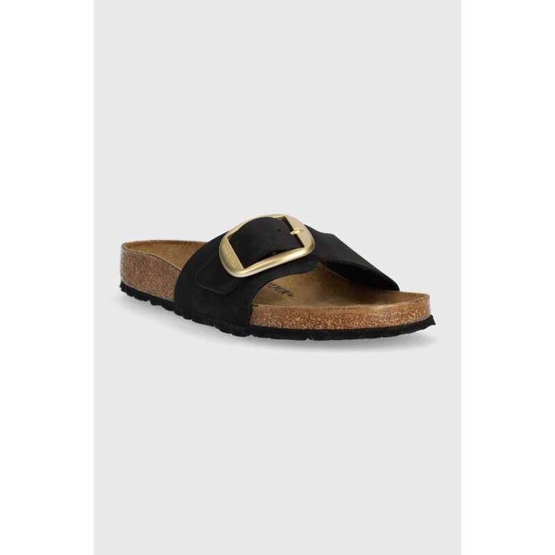 Semišové pantofle Birkenstock MADRID BIG BUCKLE dámské, černá barva, 1023342