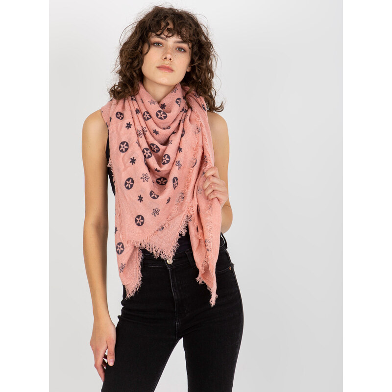 Fashionhunters Dámský šátek s potiskem - pudrově růžový