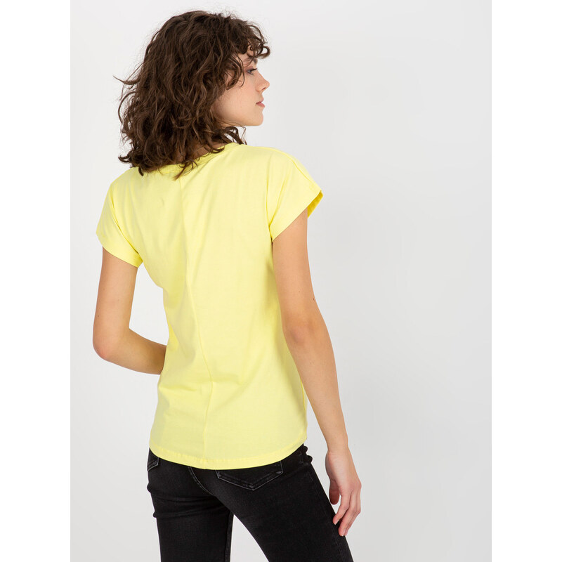 Fashionhunters Dámské basic bavlněné tričko - žluté