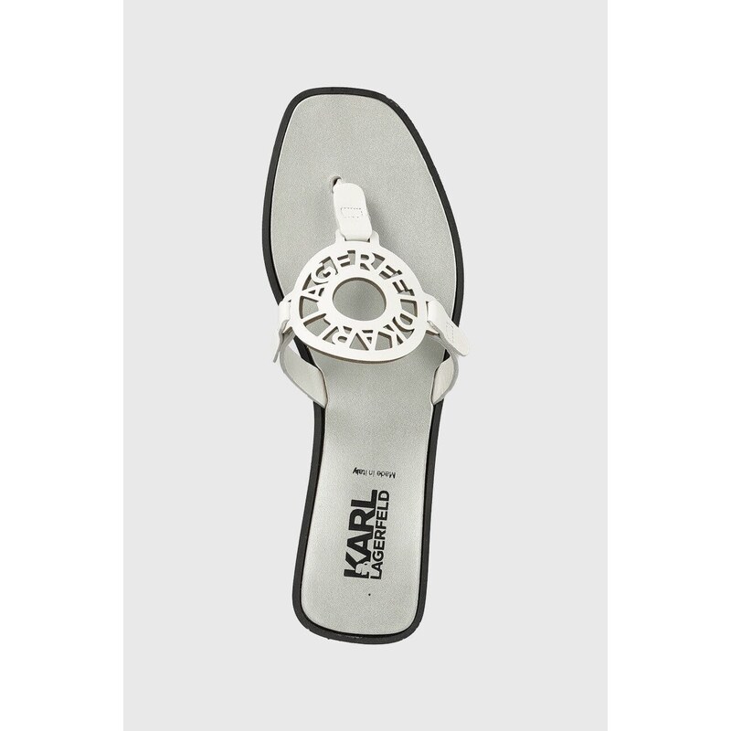 Kožené žabky Karl Lagerfeld SKOOT dámské, bílá barva, na plochém podpatku, KL80408