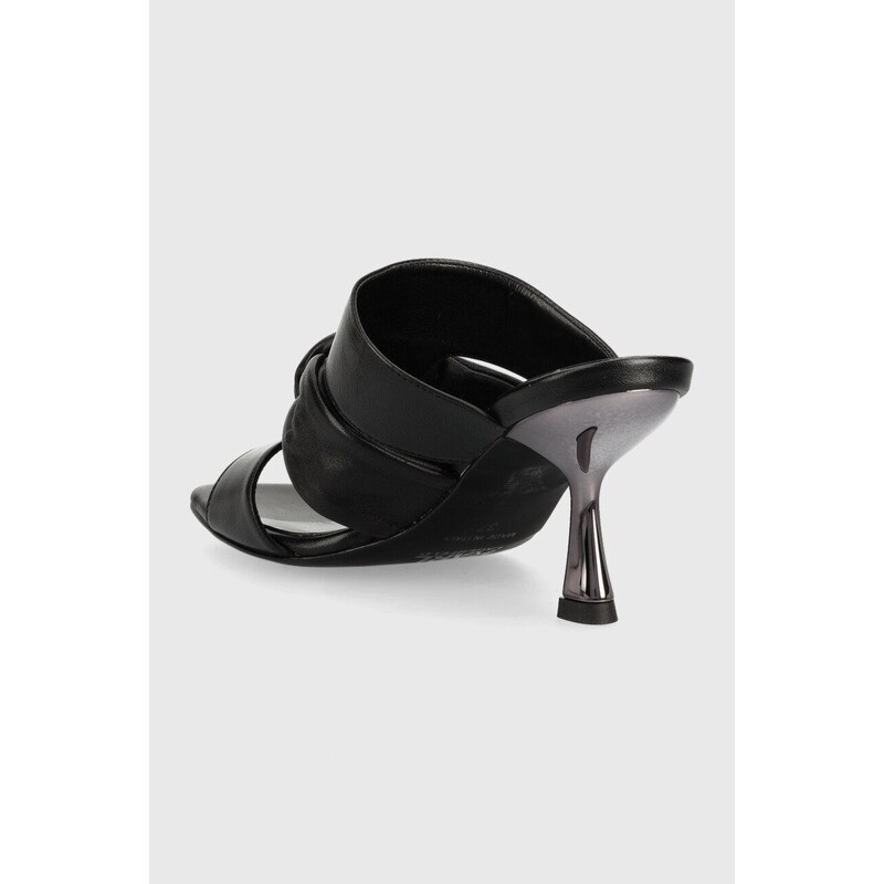 Kožené pantofle Karl Lagerfeld PANACHE dámské, černá barva, na podpatku, KL30126