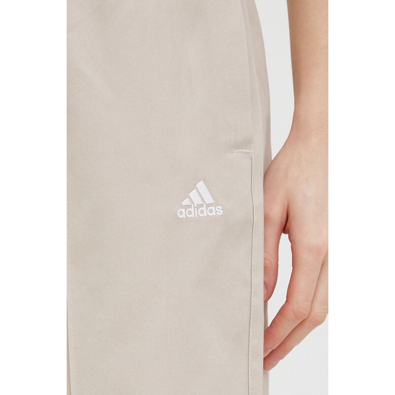 Bavlněné kalhoty adidas dámské, béžová barva, hladké