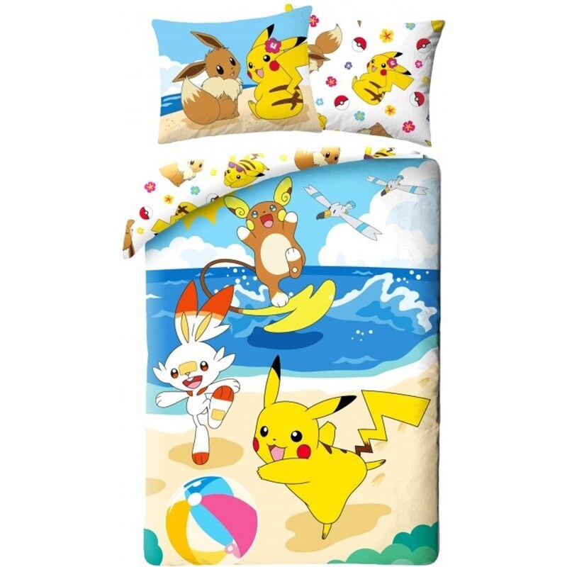 Halantex Bavlněné ložní povlečení Pokémoni na pláži - 100% bavlna - 70 x 90 cm + 140 x 200 cm