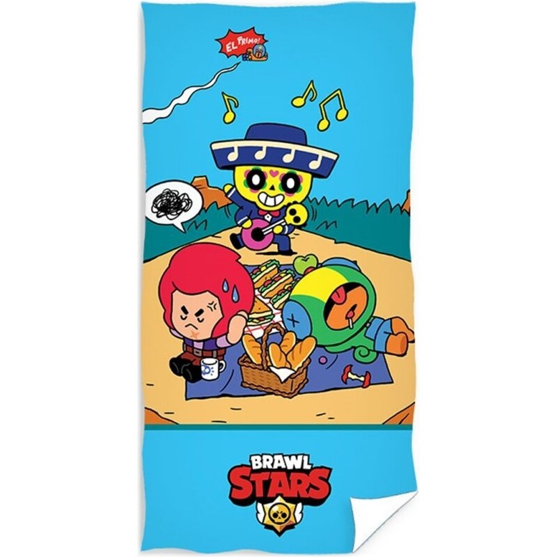 Carbotex Plážová osuška Brawl Stars - motiv Brawleři na pikniku - 100% bavlna s gramáží 300 gr./m² - 70 x 140 cm