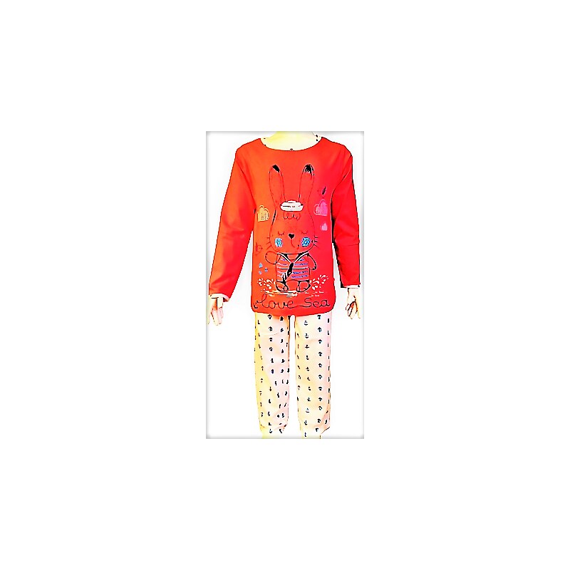 Calvi-Dívčí pyžamo dlouhý rukáv Králíček Námořník oranž