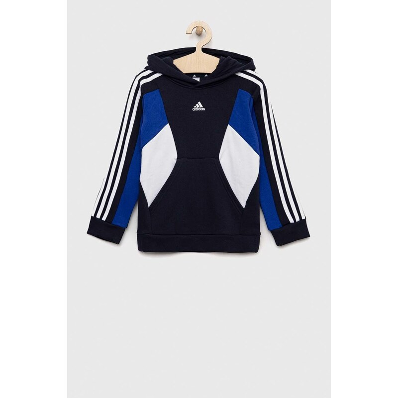 Dětská mikina adidas U 3S CB HOODIE tmavomodrá barva, s kapucí, vzorovaná