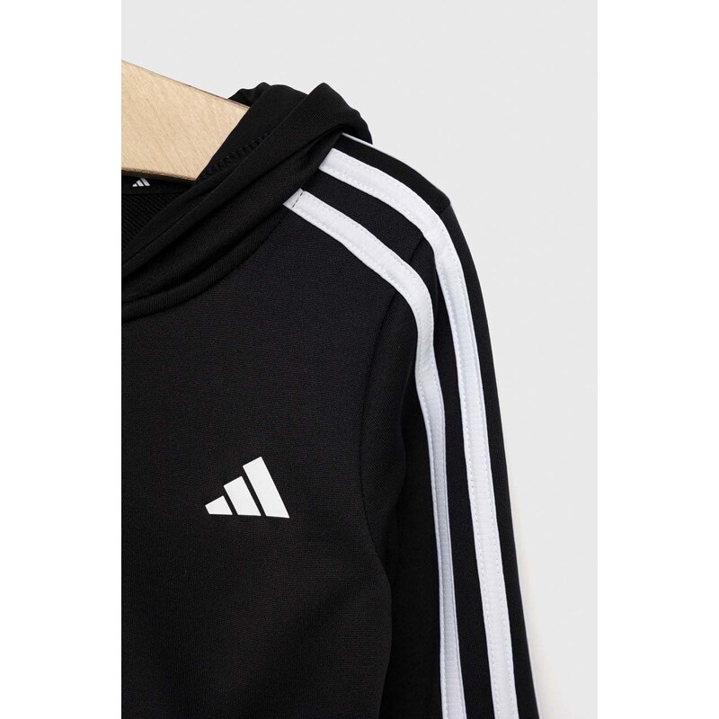 Dětská mikina adidas černá barva, s kapucí, s aplikací