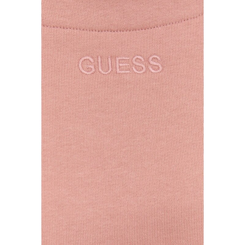 Bavlněná mikina Guess dámská, růžová barva, hladká