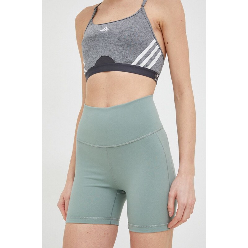 Šortky na jógu adidas Performance Yoga Studio zelená barva, high waist