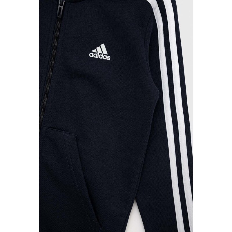 Dětská mikina adidas U 3S FL FZ tmavomodrá barva, s kapucí, hladká