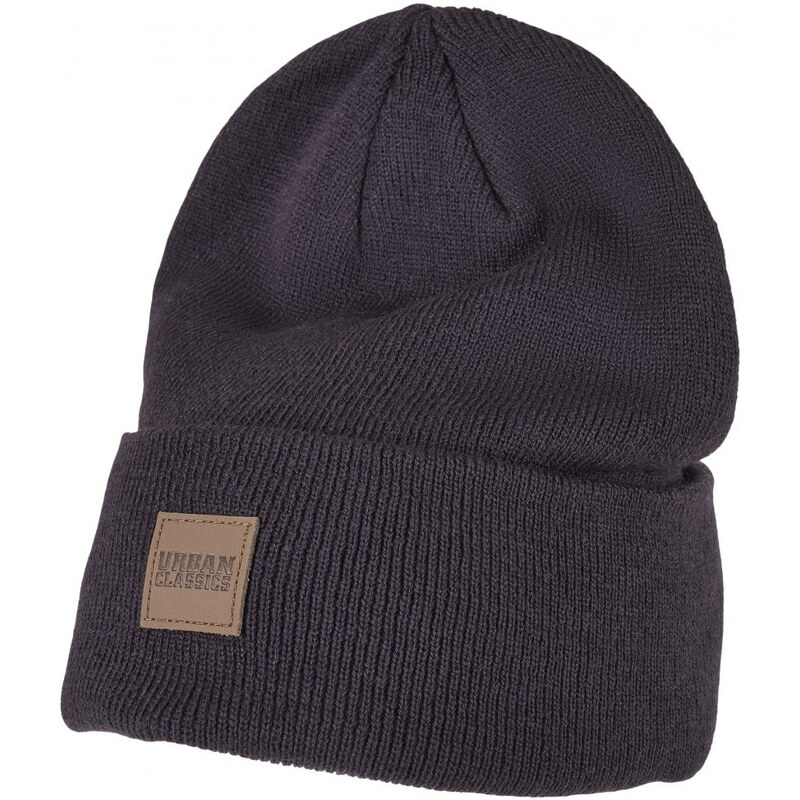 Čepice Urban Classics Leatherpatch Long Beanie - plum