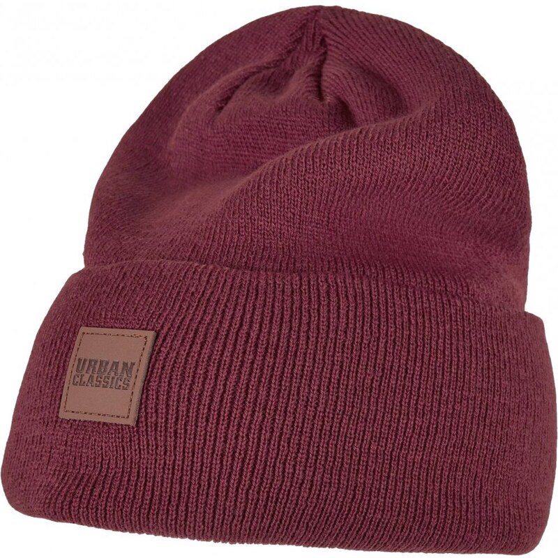 Čepice Urban Classics Leatherpatch Long Beanie - burgundy