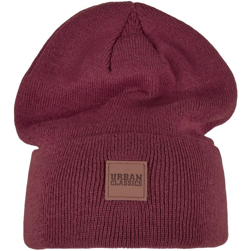 Čepice Urban Classics Leatherpatch Long Beanie - burgundy