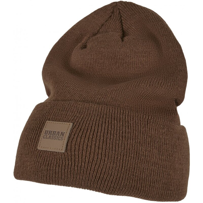 Čepice Urban Classics Leatherpatch Long Beanie - toffee