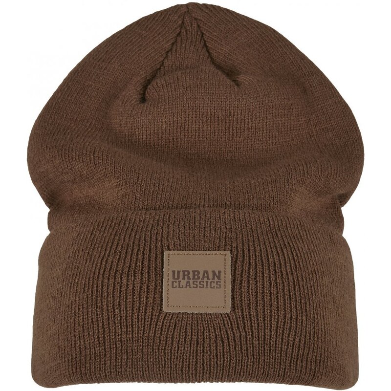 Čepice Urban Classics Leatherpatch Long Beanie - toffee