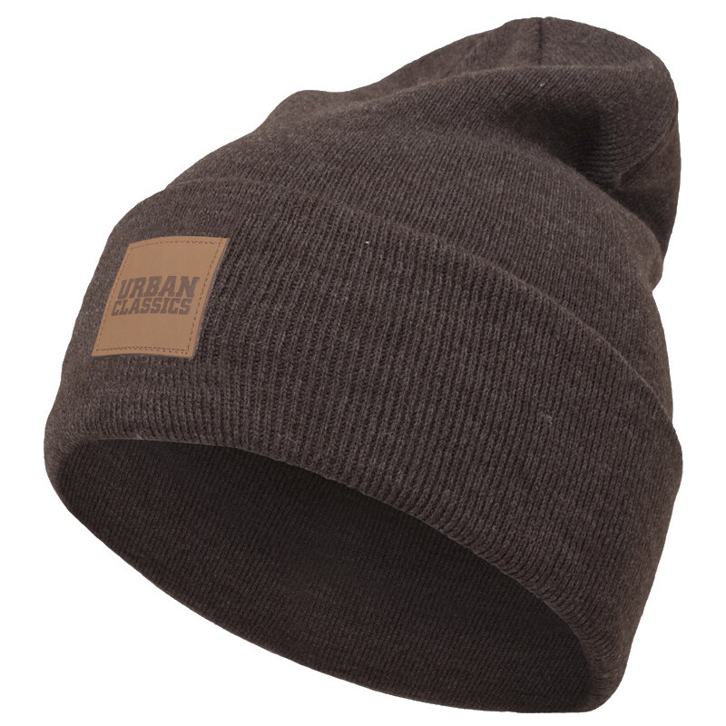 Čepice Urban Classics Leatherpatch Long Beanie - heatherbrown