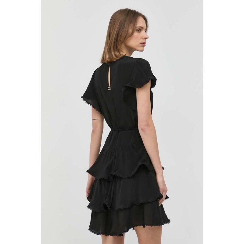 Šaty s příměsí hedvábí Twinset černá barva, mini