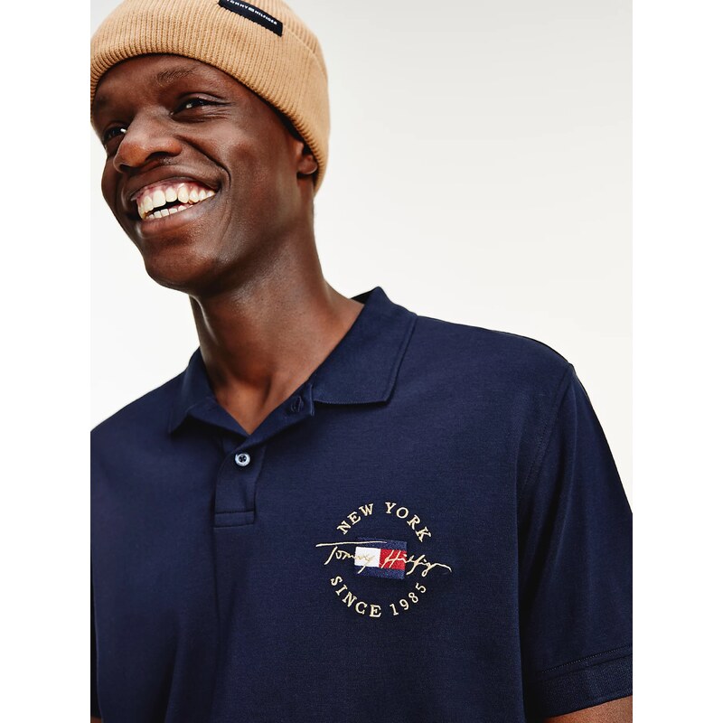 Tmavě modré pánské polo triko Tommy Hilfiger Icon Logo Interlock - Pánské