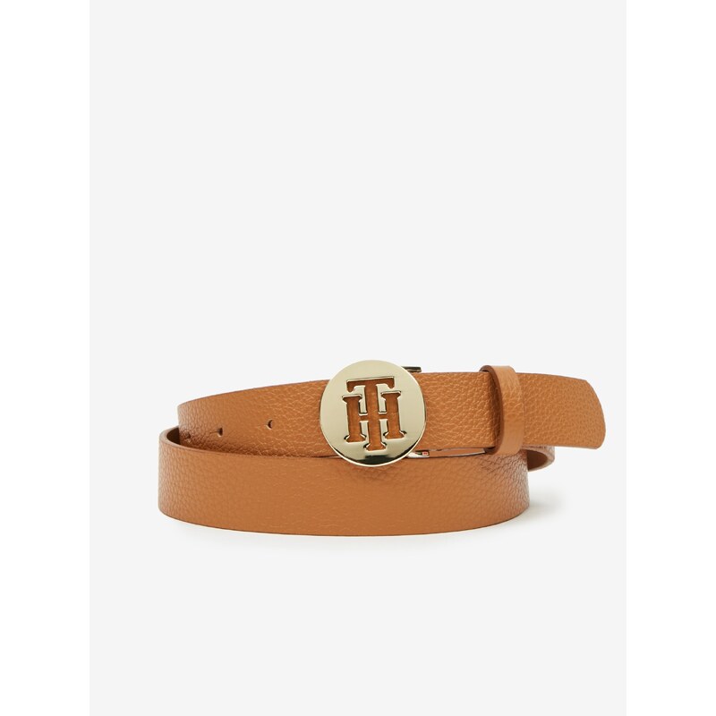 Hnědý dámský kožený pásek Tommy Hilfiger Round Belt 3.0 - Dámské