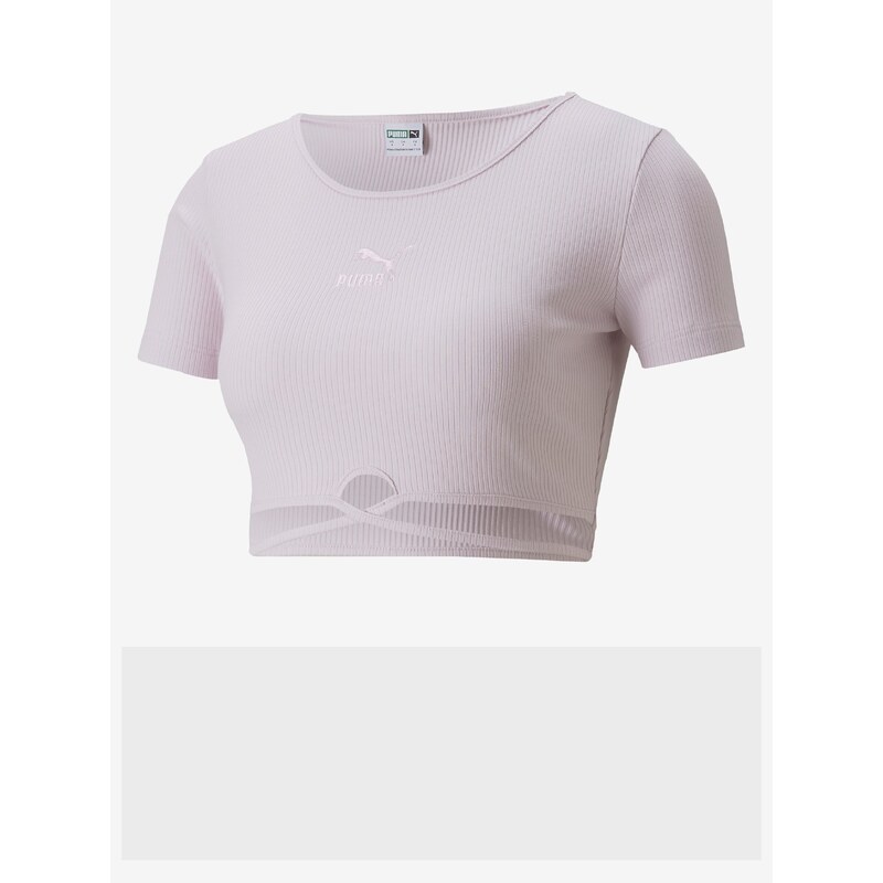 Světle fialové dámské žebrované cropped tričko se zavazováním Puma - Dámské