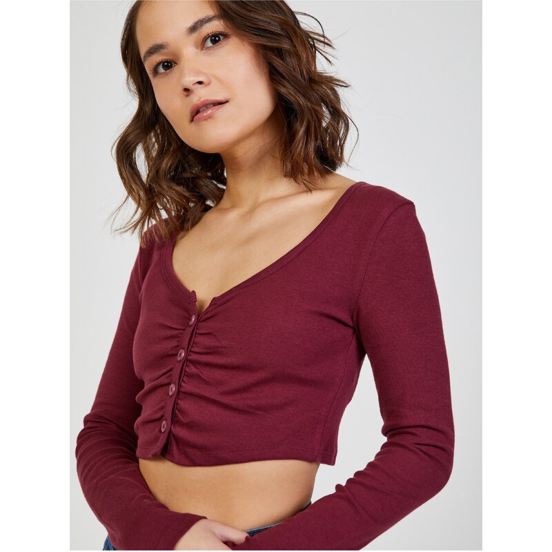 Vínový crop top TALLY WEiJL - Dámské