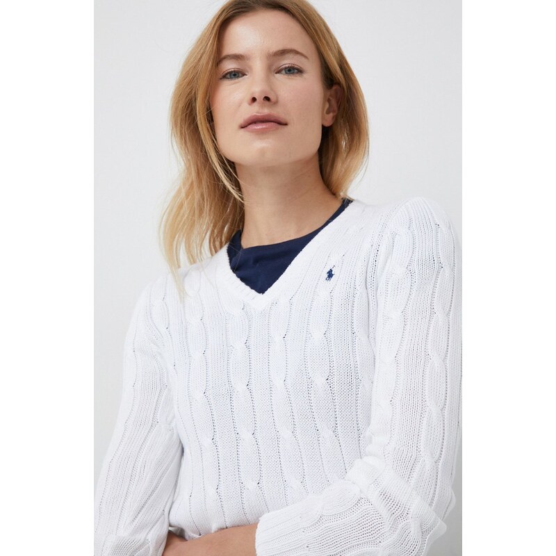 Bavlněný svetr Polo Ralph Lauren bílá barva, lehký