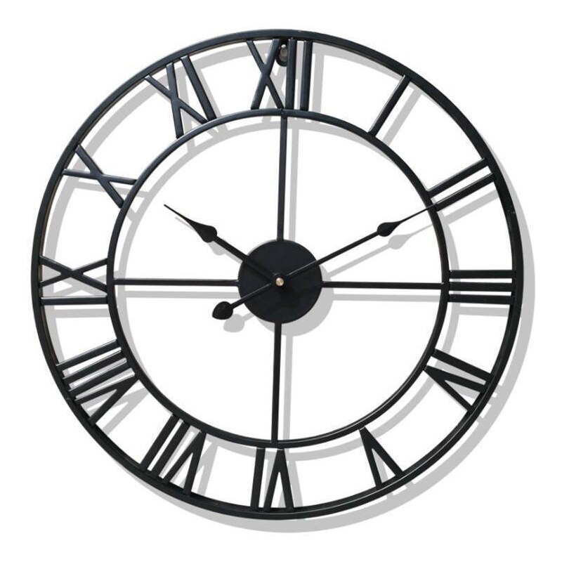 SEVERNO Home Nástěnné hodiny velké kovové retro loftové římské černé 47 cm