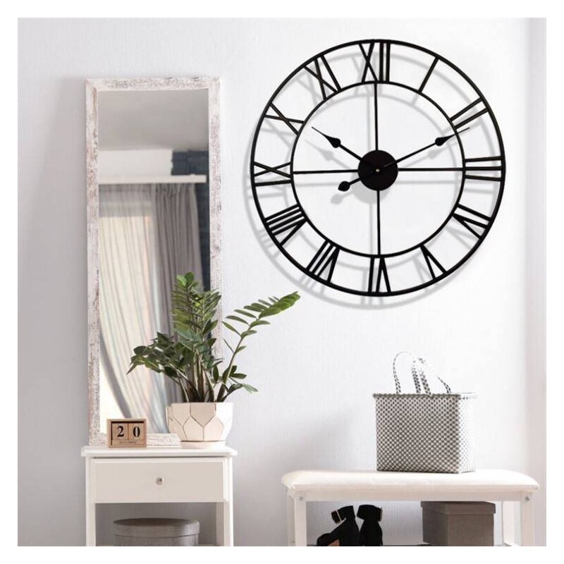 SEVERNO Home Nástěnné hodiny velké kovové retro loftové římské černé 47 cm