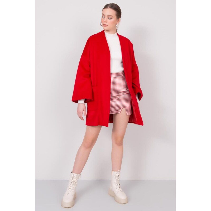 Fashionhunters Červený kabát bez zapínání BSL