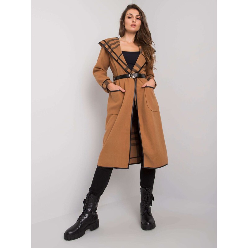 Fashionhunters Kabát s kapucí velbloud Latesha