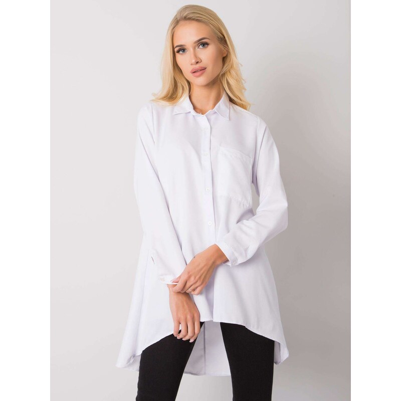 Fashionhunters Bílé tričko s delším zadním dílem